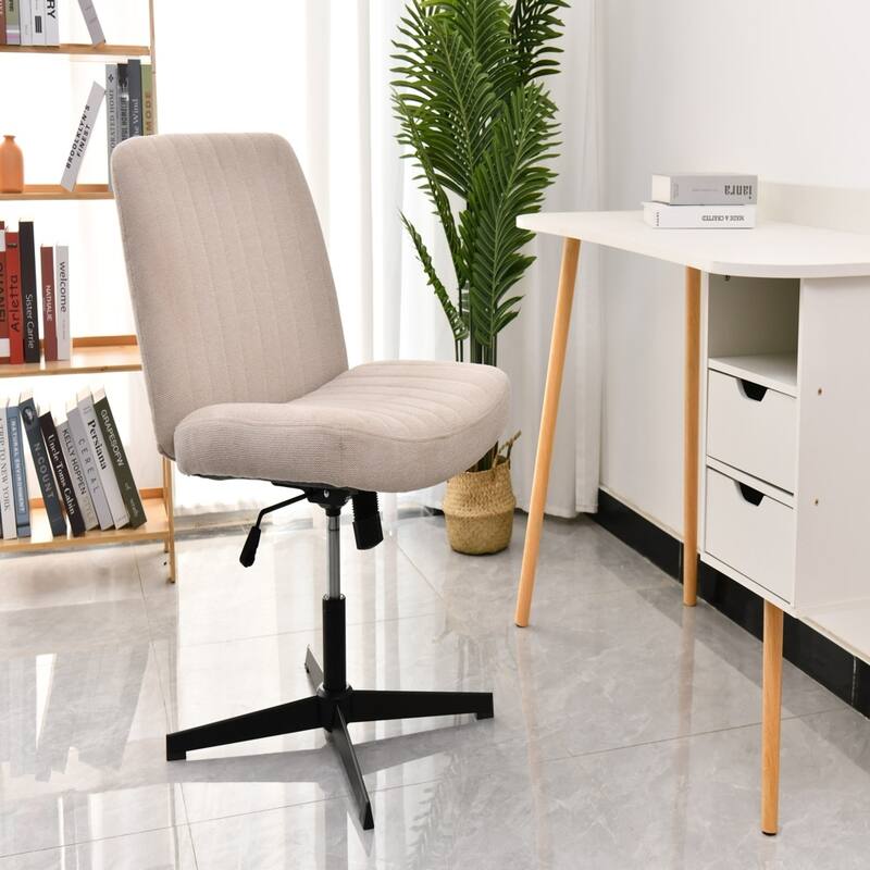 Cross Legged Armless Office Chair, Adjustable Swivel Fabric No Wheels