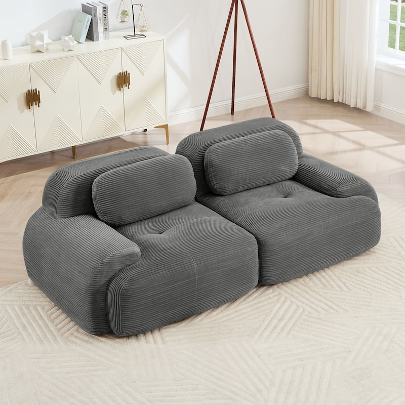 Rossetta Simplified Anti-Slip Style Premium Corduroy Fabric Modular Loveseat Sofa with Curved Armrests