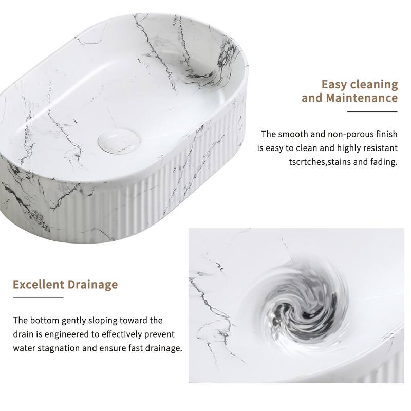 GDFStudio - Vincent Artistic Marble-Pattern Vessel Bathroom Sink with Ceramic Basin and Countertop Vanity Design