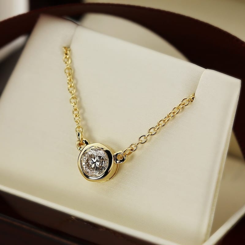 Auriya 14k Gold 1/2ctwRound Solitaire Diamond Necklace (J-K, I1-I2) - 5mm