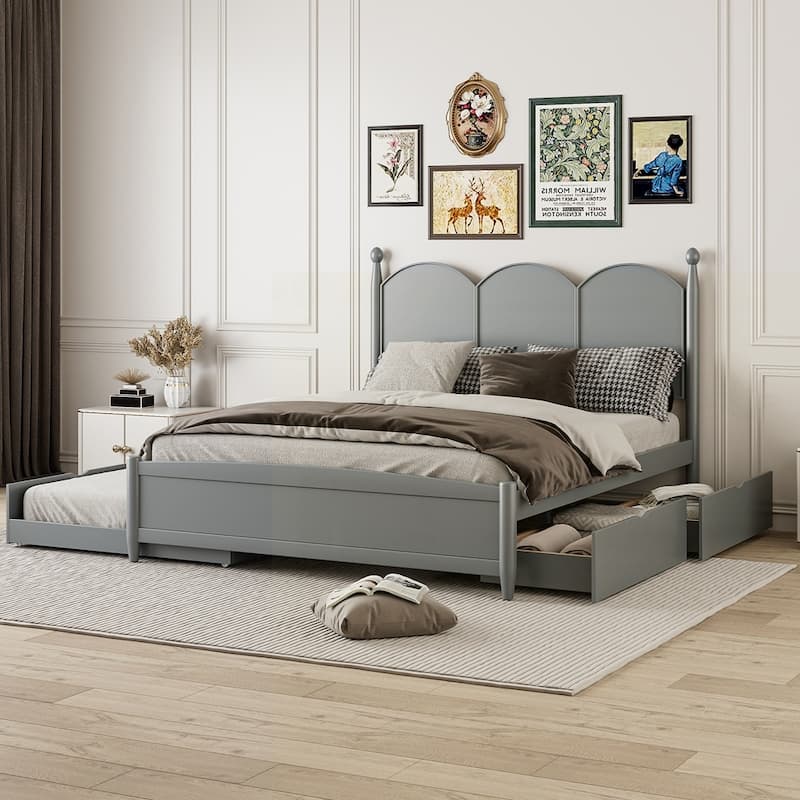 Platform Bed With with 2 Big Drawers - Gray - Queen