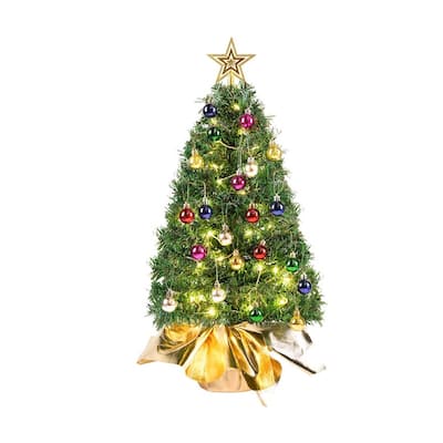 24"/2FT Small Christmas Tree with Lights, Pre-lit Artificial Xmas Tree Green LED Mini Tree for Christmas Decorations