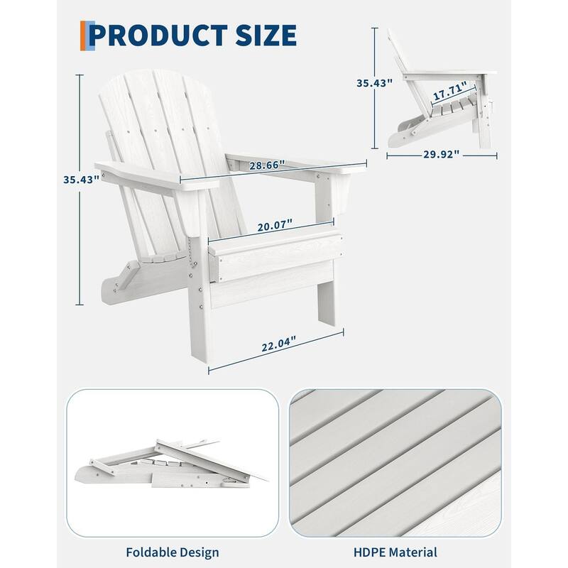 Folding Adirondack Chairs Set Of 1 HDPE Plastic Outdoor Chairs