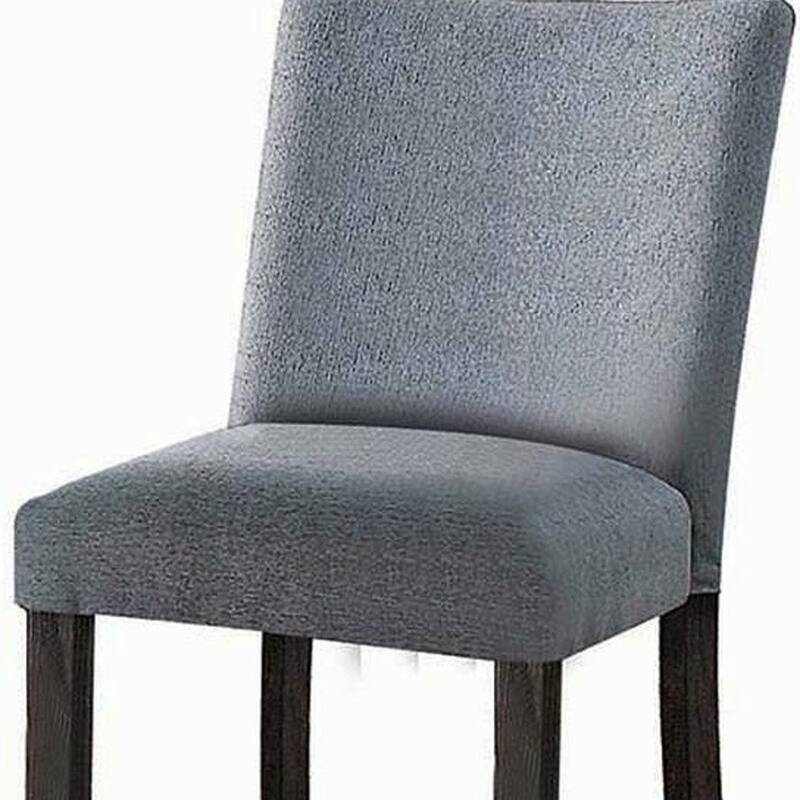 HomeRoots Set of Two 25" Gray and Espresso Fabric and Solid Wood Counter Height Bar Chairs