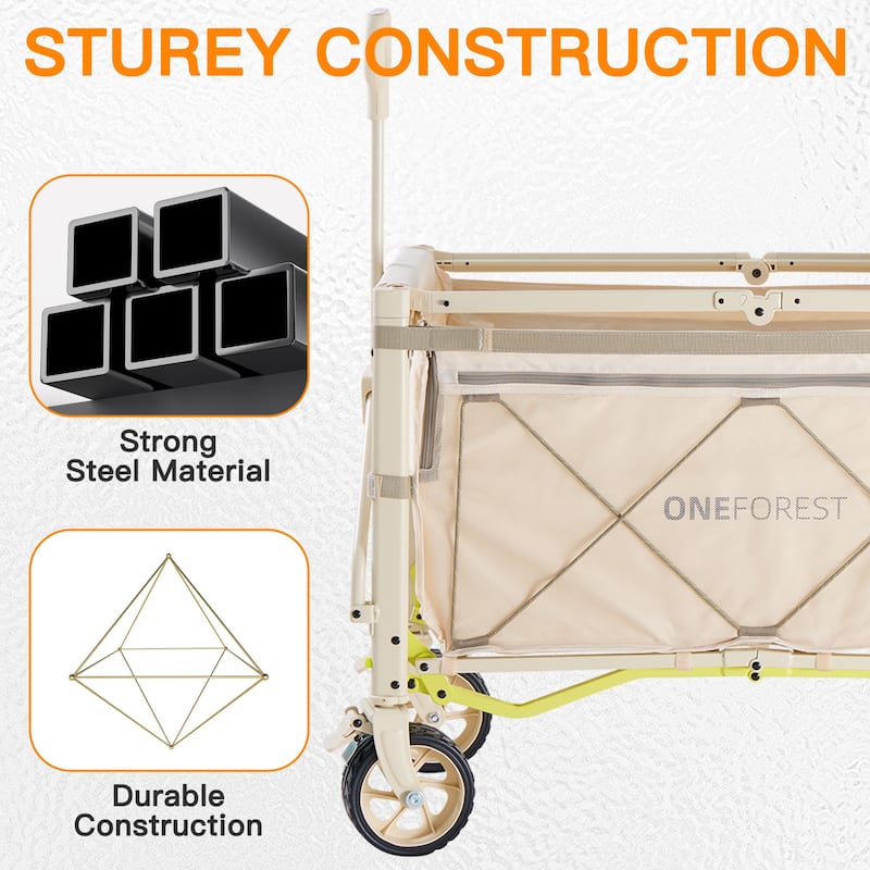 Foldable Camping Cart with Adjustable Handle, Bamboo Tabletop, Foldable storage, and Waterproof Oxford Canopy