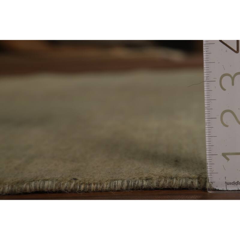 Gabbeh Oriental Rug Handmade Solid Green Wool Carpet - 5'0" x 6'6"