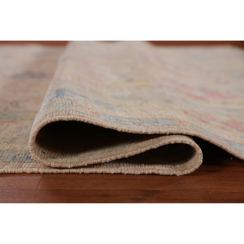 Hand Knotted Oriental 100% Wool Carpet Transitional All-Over Peach Oushak Area Rug - 8' 10'' X 6' 3''