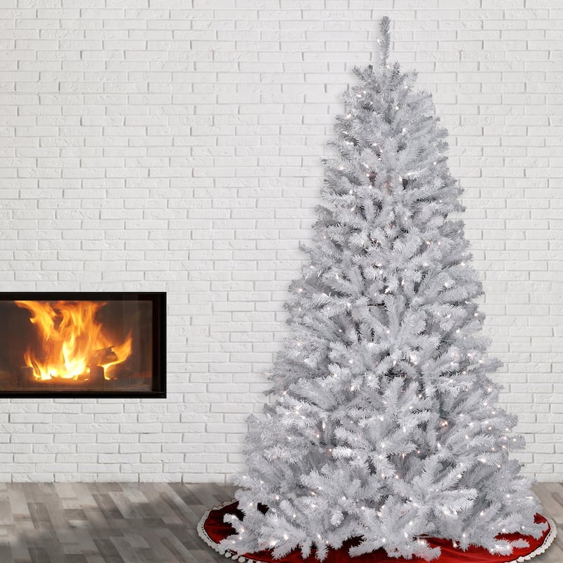 National Tree Company 7.5 ft. North Valley White Spruce Tree with Clear Lights - 7.5 Foot - 7.5 Foot - White