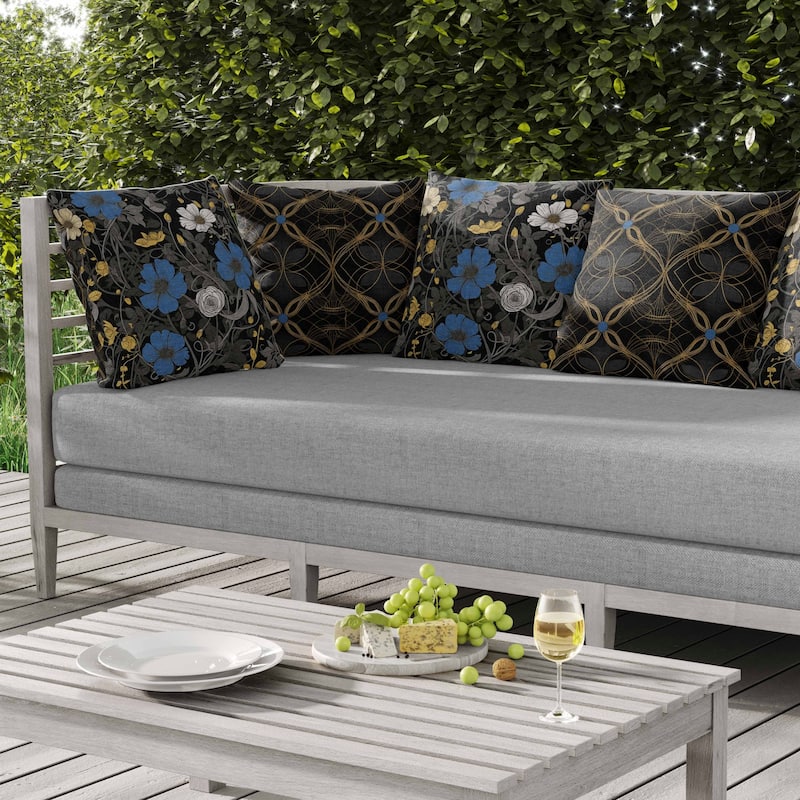 Orchid Overlay Indoor/Outdoor Reversible Throw Pillow Black and Blue