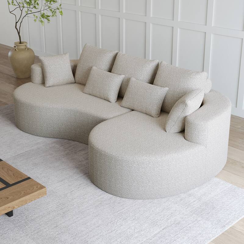 Oversized Chenille Upholstered Boneless Sofa, L-Shaped Curved Sectional Sofa, Deep Seat Cloud Couch with 7 Pillows