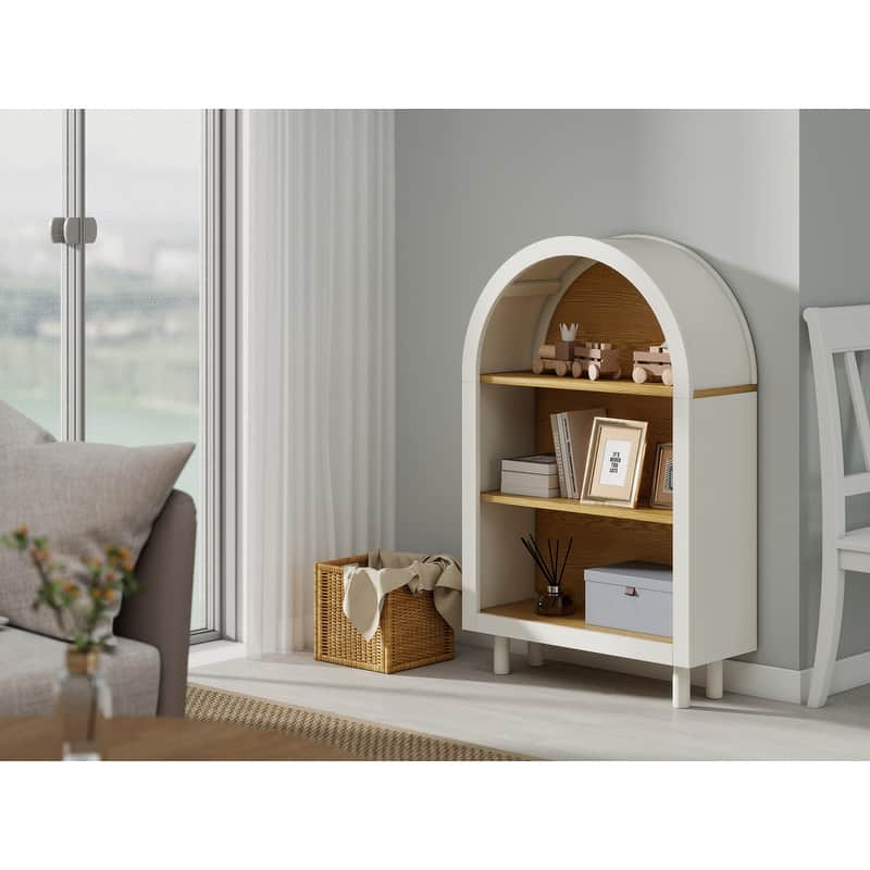 Freestanding Modern Arched Small Bookcase, Storage Cabinet with 3-Tier Storage Shelf