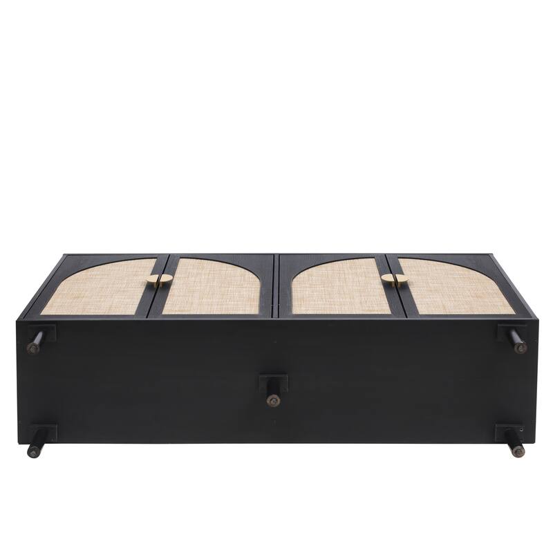 Engineered Rattan Sideboard Accent Storage Cabinet Black Buffet Cabinet