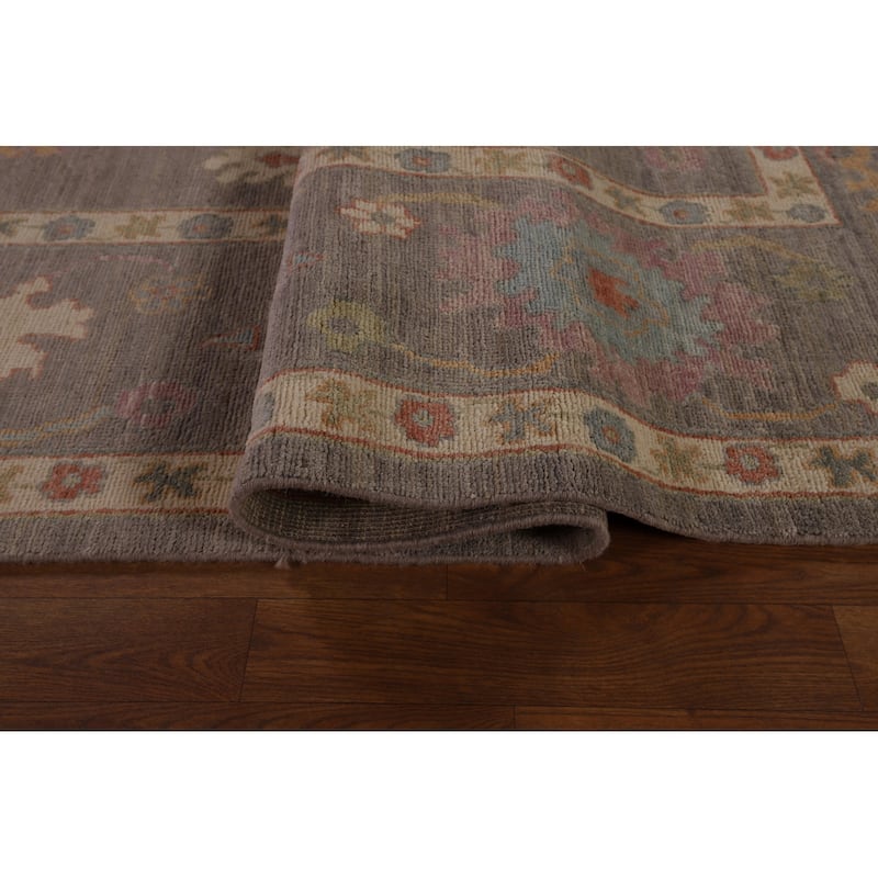 All-Over Gray Oushak Vegetable Dye Area Rug Handmade Wool Carpet - 9'0" x 11'11"