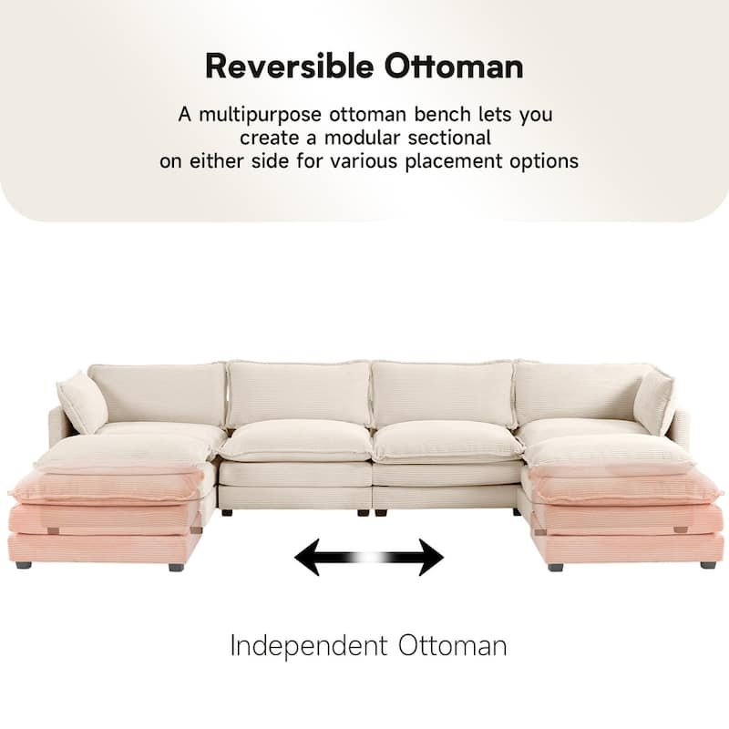 Corduroy Sectional Sofa with Removable Ottomans & Ultra-soft Cushions for Living Room & Bedroom