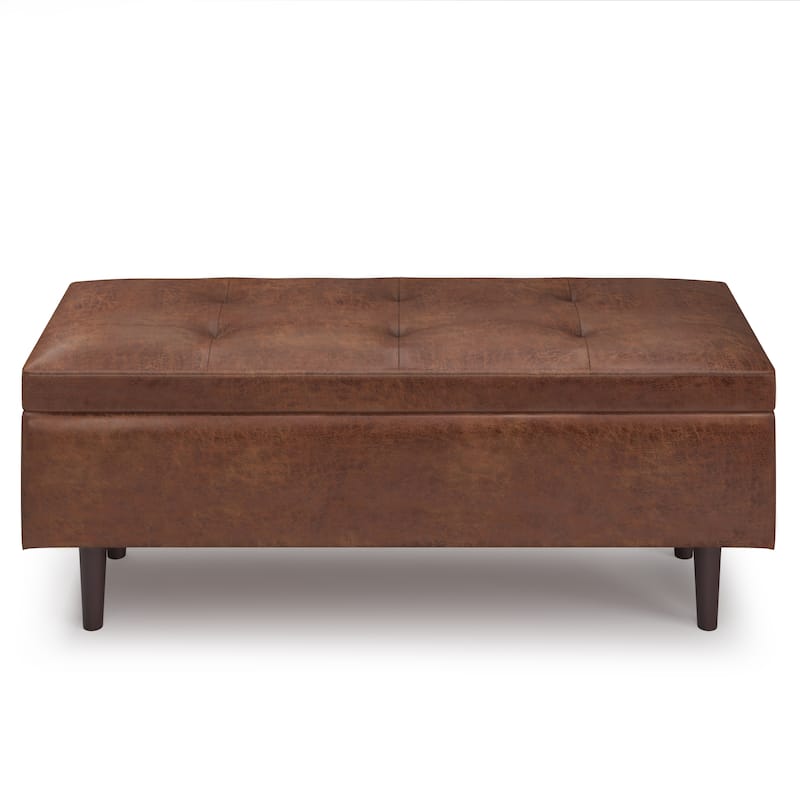 WYNDENHALL Blanchette 48 inch Wide Mid Century Modern Rectangle Storage Ottoman