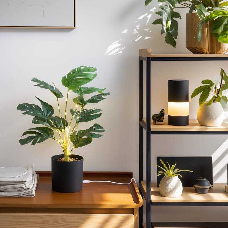 18 inch Lighted Simulated Green Plants - 17 inch