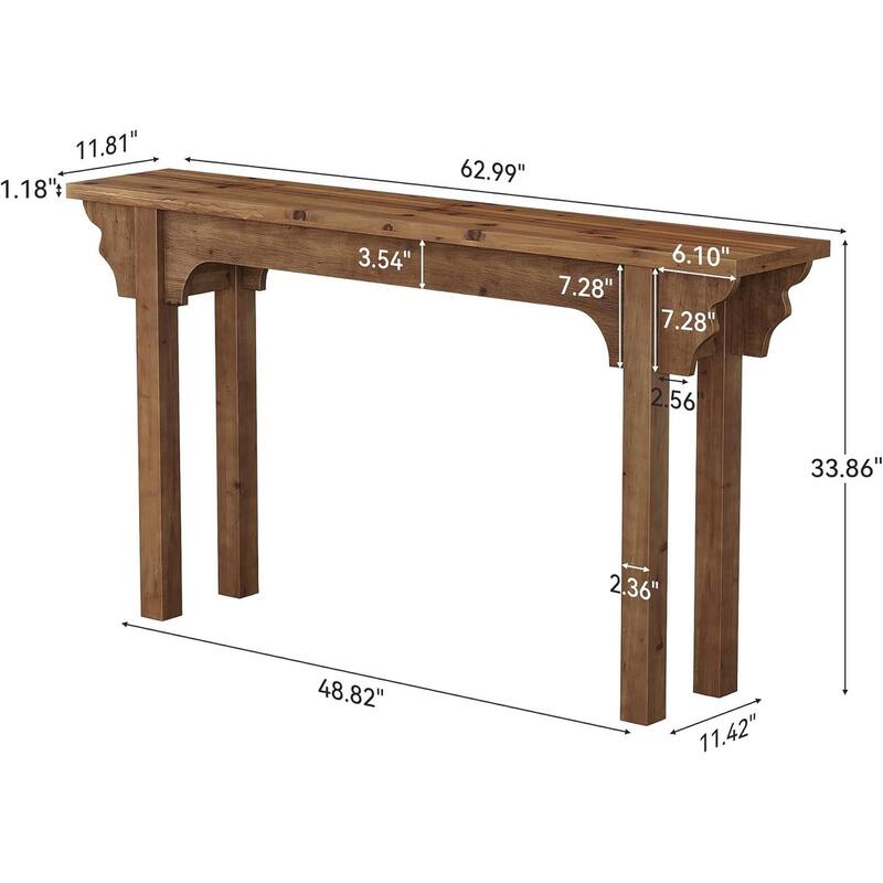 63" Solid Wood Mid-Century Modern Entryway Console Table for Living Room - 62.99"W × 11.81"D × 33.45"H