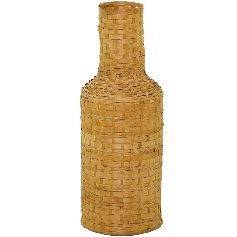 Intricately Woven Tall Bamboo Wood Floor Vase - White or Brown