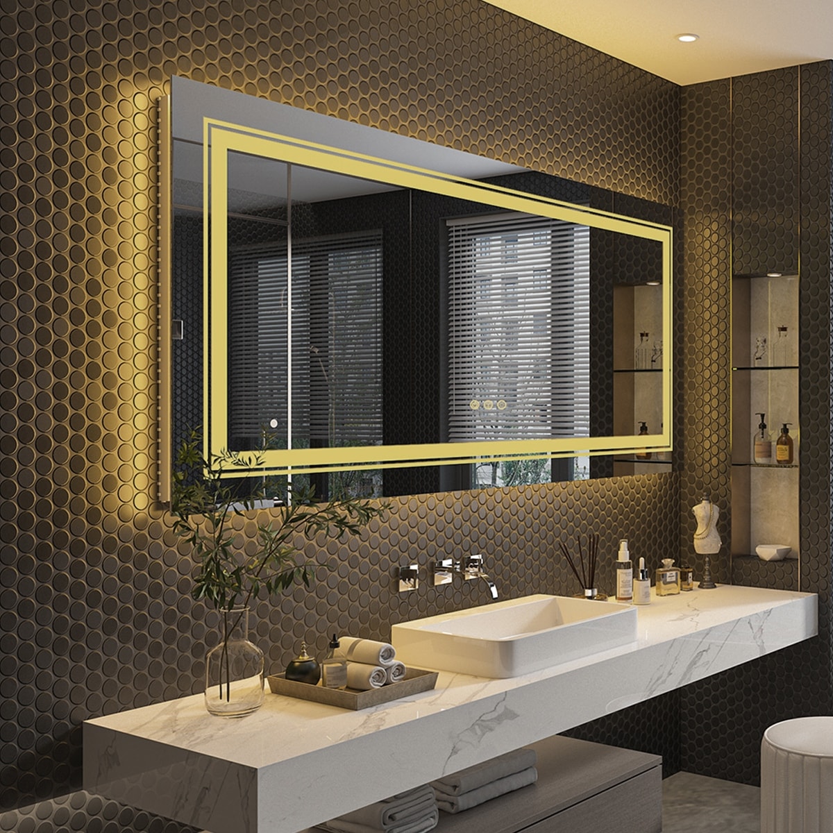 Oversized Large Rectangular LED Wall Bathroom Vanity Mirror Backlit and Front Light