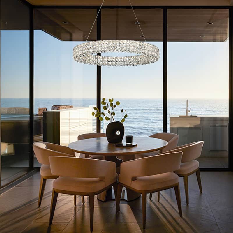 Modern Dimmable LED Crystal Drum Chandelier Glam Ring Lights