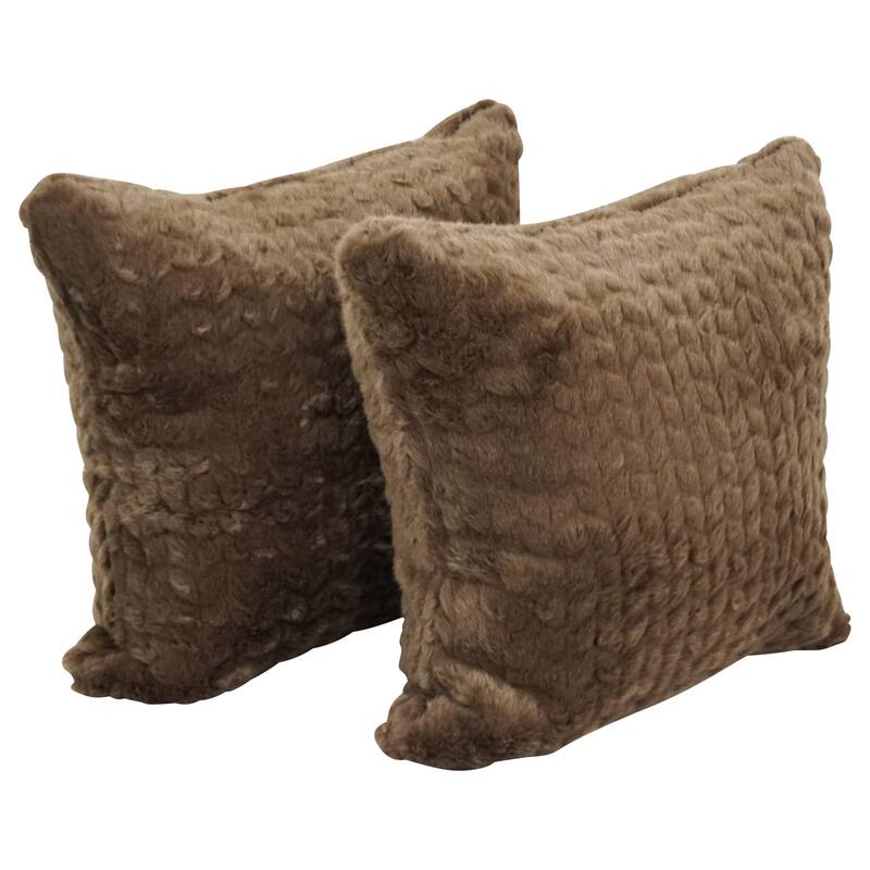 Blazing Needles 17-inch Square Synthetic Fur Throw Pillows (Set of 2) - Dainty Mocha