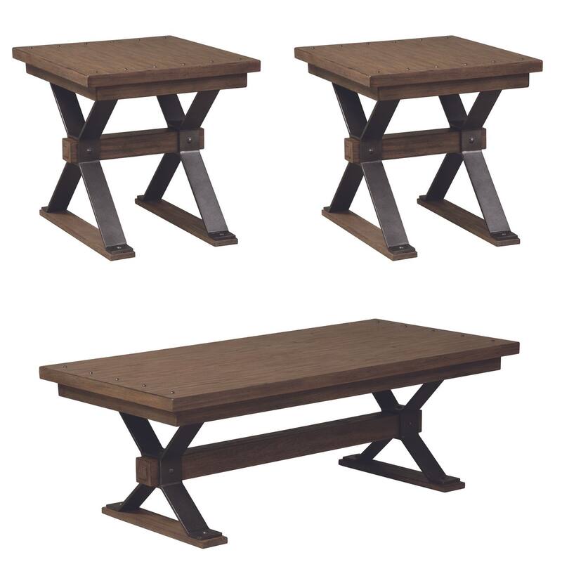 Sonoma Road Weathered Wood and Metal 3 Piece Cocktail Table Set