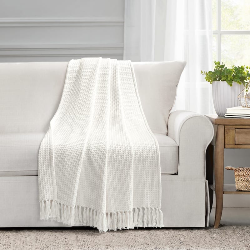 Lush Decor Waffle Cotton Knit Throw Blanket - White