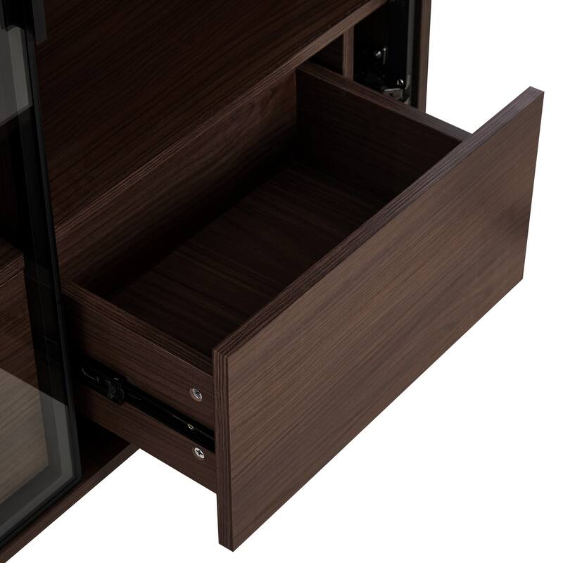 51.2 inch Display Cabinet Bookshelves, Curio Cabinet with Glass Doors & LED Lighting