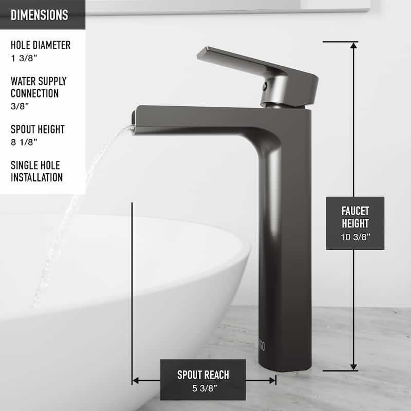 VIGO Amada 10" H Single Handle Single Hole Bathroom Vessel Faucet - 5.38"L x 1.88"W x 10.375"H