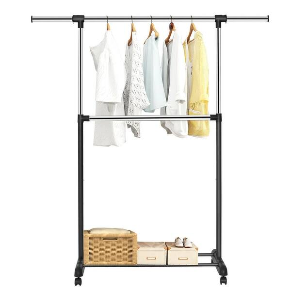 Shop Costway 2 Rod Garment Rack Adjustable Clothes Hanger Rolling