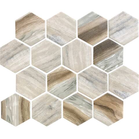 10 pack 10.2-in x 11.7-in Gray White Matte Finished Recycled Glass Hexagon Mosaic Tile (8.29 Sq ft/case)