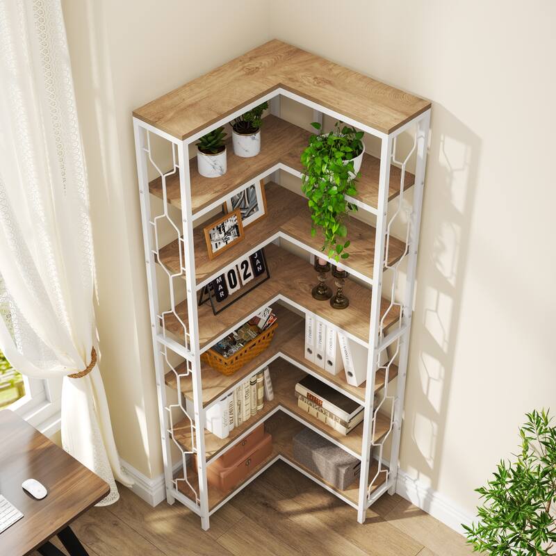 7-Tier Industrial Corner Bookshelf