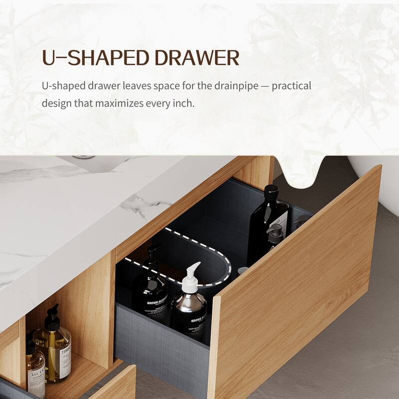 48" Mid Century Single Bathroom faux marble Vanity with Top, Solid Wood, Floating Vanities for Bathroom, Not Assembled Need