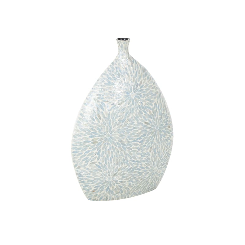 Mother of Pearl Shell Floral Handmade Large Mosaic Decorative Vase with Cream Underlay - Light Blue - Roche River Decor