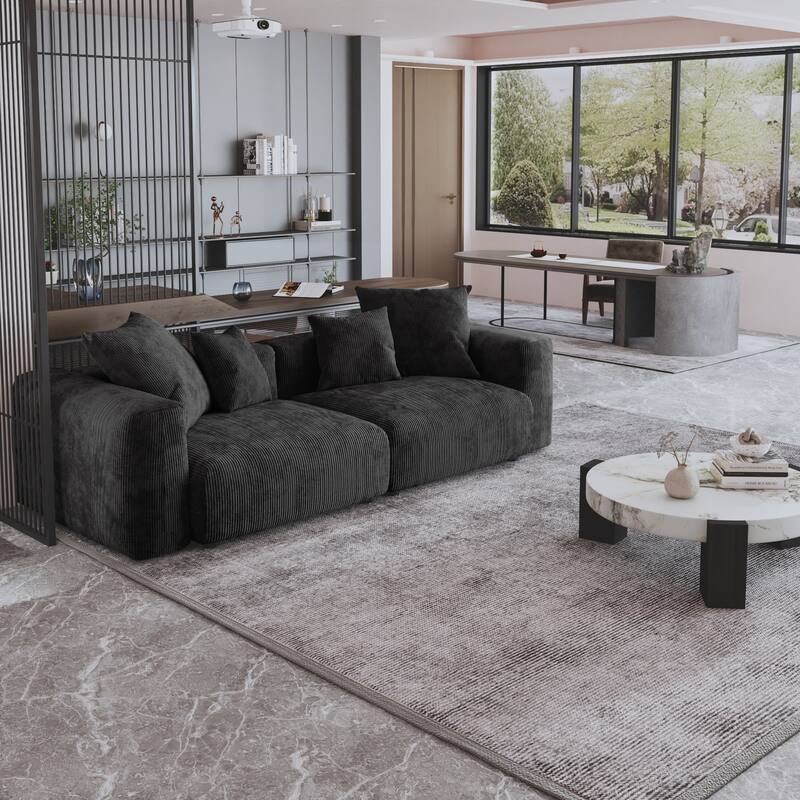 Corduroy Upholstered Deep Seat Comfy Sofa&Couches with Solid Wood Legs for Living Room