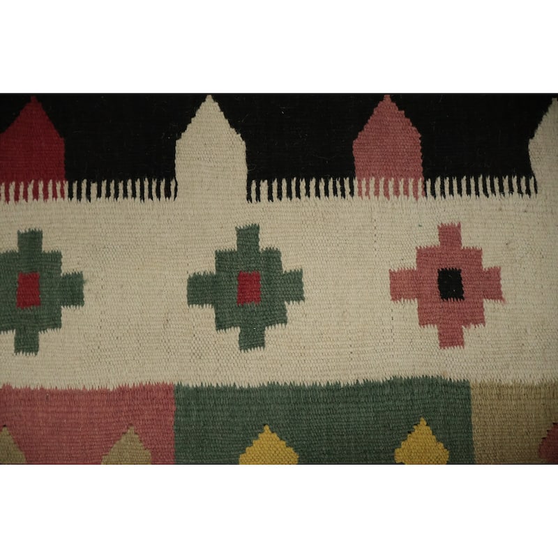 Hand Woven Oriental 100% Wool Carpet Southwestern Tribal Black Kilim Area Rug - 8' 8'' X 5' 8''