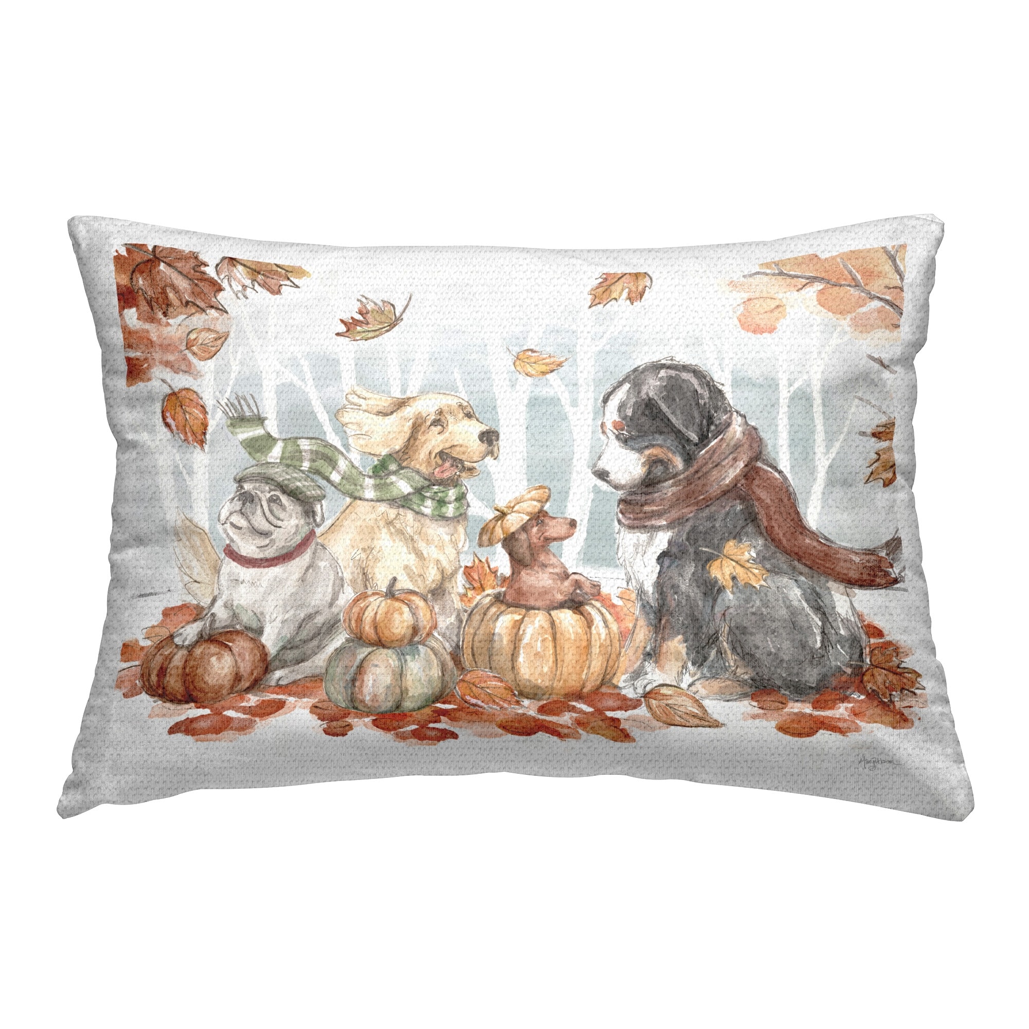 Stupell Autumn Fun Dogs Printed Outdoor Throw Pillow Design by Mary Urban