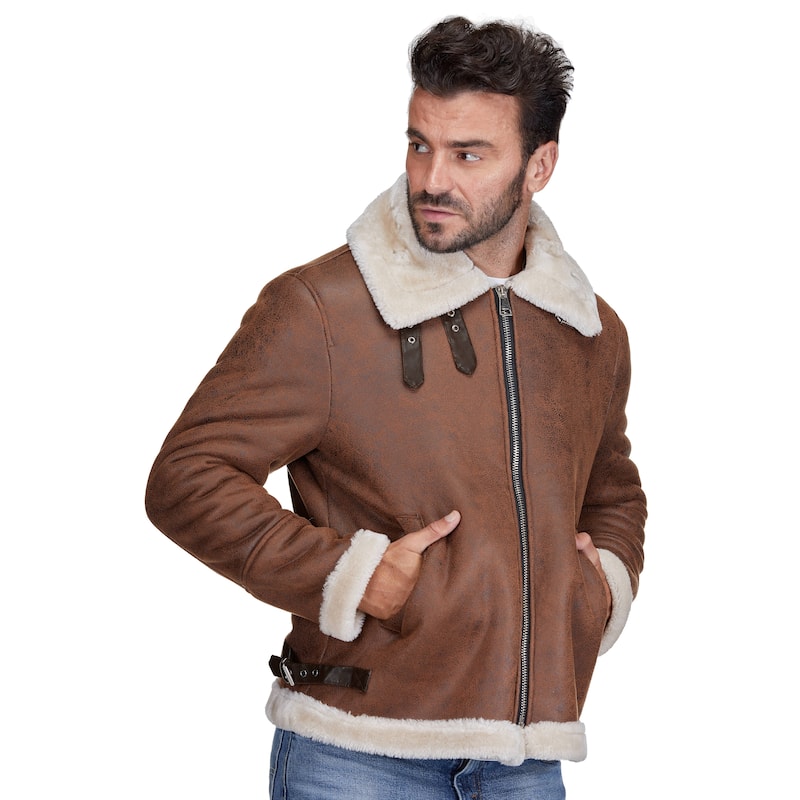 Braveman Faux Shearling Bomber Jacket - Cognac - S