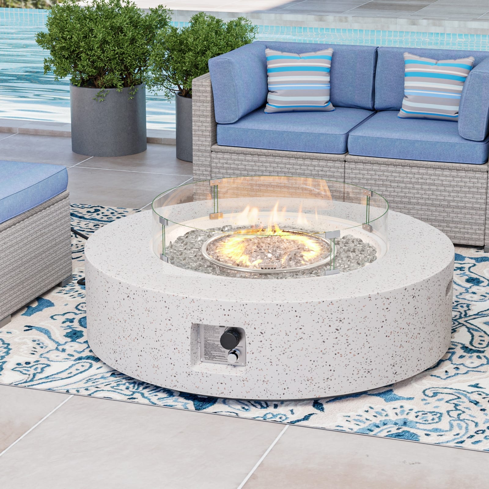 Option White+Transparent grey fire glass