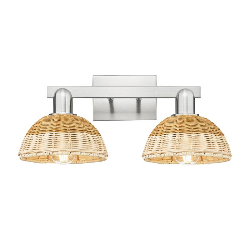 Innovations Lighting Downtown Urban - Natural Ballston Dome - 2 Light 16" Bath Vanity Light with Basketweave Shade - Brushed Satin Nickel