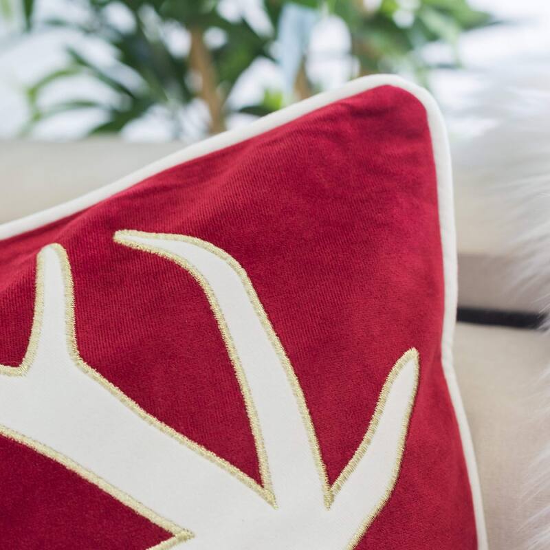 Holiday Reindeer Velvet Pillow with Insert 20x20 Inches Festive Decor