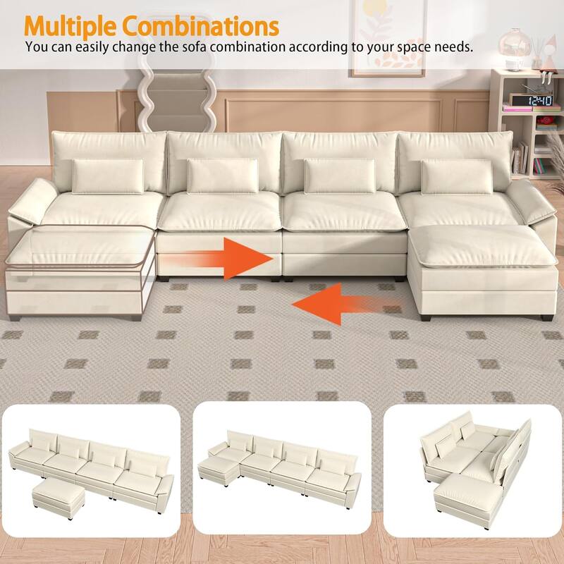 Kullavik Cloud Chenille L-Shaped Sofa, Modular Sectional Sofa with Ottoman, Throw Pillows and Double Layered Cushion