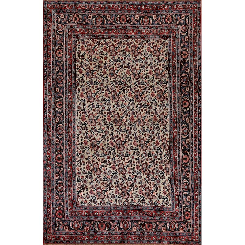 Vegetable Dye Floral Mashad Antique Persian Wool Carpet - 6'7" x 10'2"