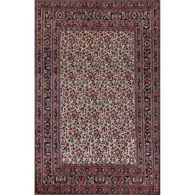 Vegetable Dye Floral Mashad Antique Persian Wool Carpet - 6'7" x 10'2"