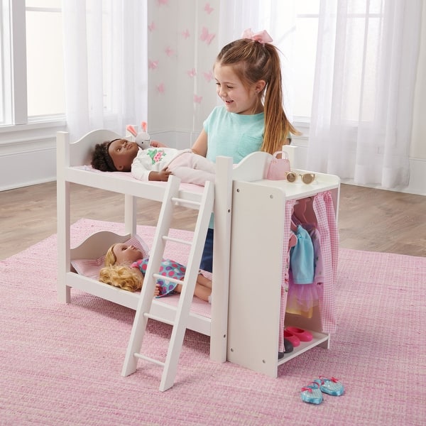 slide 2 of 8, Badger Basket Doll Armoire Bunk Bed with Ladder - White/Pink