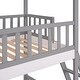 preview thumbnail 9 of 14, Twin over Twin Size Solid Wood Bunk Bed Wood Bed with Roof, Window, Ladder
