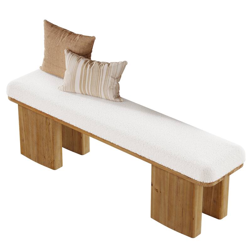 59.05-Inch Solid Wood Bench, Modern Upholstered End of Bed Bench