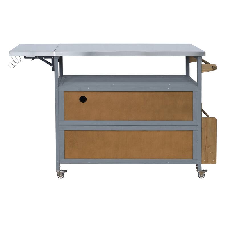 Christopher Knight Home - 54.33" Solid Wood Mobile Outdoor Kitchen Cart with Stainless Steel Top & Spice Rack & Lockable Wheels
