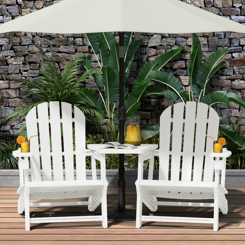 Polytrends Coastline Outdoor Poly Adirondack Chair Set with Connecting Tray & Cup Holder