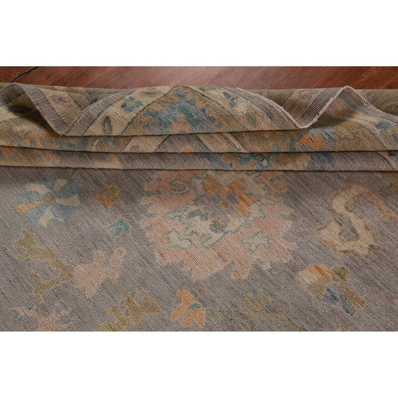 Hand Knotted Oriental 100% Wool Carpet Transitional All-Over Greys & Charcoal Oushak Area Rug - 11' 11'' X 9' 2''